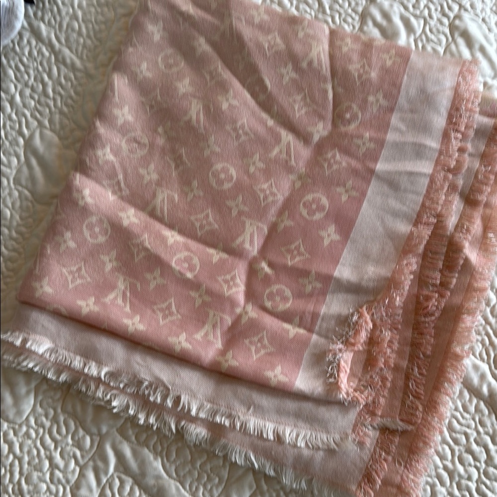 Authentic Louis Vuitton Pink and Cream Denim shawl
